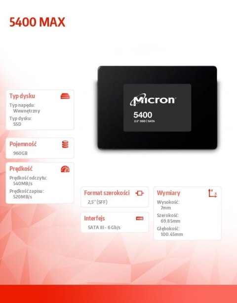 Dysk SSD 5400 MAX 960GB SATA 2.5 7mm Single Pack Micron