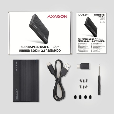 EE25-GTR Obudowa zewnętrzna aluminiowa USB3.2 Gen 2 - SATA 6G 2.5" SSD/HDD AXAGON EE25-GTR Obudowa zewnętrzna aluminiowa USB3.2 Gen 2 - SATA 6G 2.5" SSD/HDD AXAGON