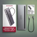 HMC-4KX3 Wieloportowy hub USB 11in1, 5Gbps, 3x USB-A, 2x HDMI 4K/60Hz+ DP 4K/60Hz+ GLAN + SD/microSD + audio, PD 100W, 40cm USB- AXAGON