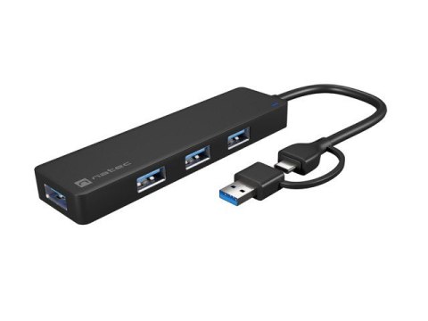 Hub USB-C 4 porty Mayfly czarny + adapter USB-A Natec