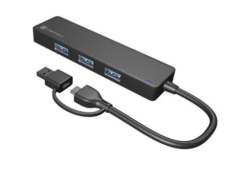 Hub USB-C 4 porty Mayfly czarny + adapter USB-A Natec