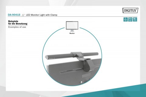 Lampka LED do monitora z mocowaniem zaciskowym, 5W, 250lm Czarna Digitus