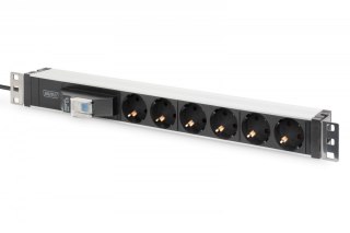 Listwa zasilająca PDU 19" Rack, 6x gniazdo schuko, 2.0m, 1x wtyk unischuko, 16A, wyłącznik nadprądowy, Profil aluminiowy Digitus