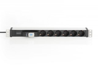Listwa zasilająca PDU 19" Rack, 6x gniazdo schuko, 2.0m, 1x wtyk unischuko, 16A, wyłącznik nadprądowy, Profil aluminiowy Digitus