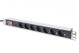 Listwa zasilająca PDU 19" Rack, 7x gniazdo schuko, 2.0m, 1x wtyk unischuko, 16A, wł./wył., zabezpieczenie przeciążeniowe, profil Digitus