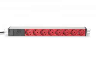 Listwa zasilająca PDU 19 cali Rack, 8x czerwone gniazdo schuko, 2.0m, 1x wtyk C14, 10A Aluminiowa Digitus