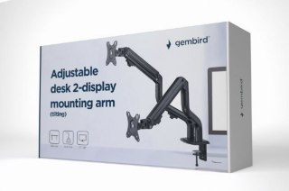 Ramię na dwa monitory biurkowe (regulowane), od 17 cali do 32 cali, obciążenie do 8kg Gembird
