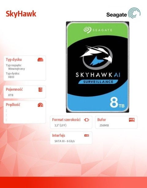 Dysk SkyHawk 8TB 3,5 cali 256MB ST8000VX010 Seagate Dysk SkyHawk 8TB 3,5 cali 256MB ST8000VX010 Seagate