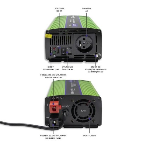 Przetwornica napięcia Monilith | ładowanie baterii | UPS | 600W |1200W | 12V na 230V | Czysty Sinus Qoltec Przetwornica napięcia Monilith | ładowanie baterii | UPS | 600W |1200W | 12V na 230V | Czysty Sinus Qoltec