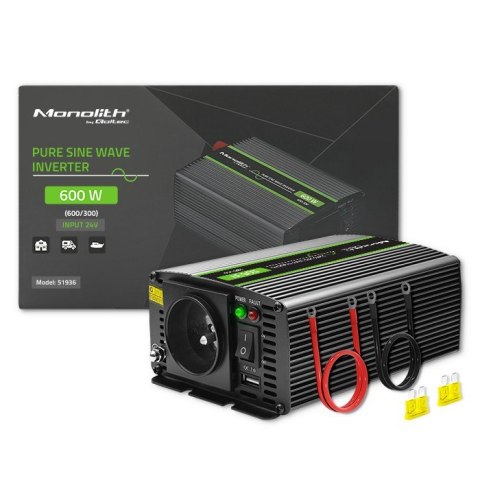 Przetwornica napięcia Monolith | 300W | 600W | 24V na 230V | Czysty Sinus Qoltec Przetwornica napięcia Monolith | 300W | 600W | 24V na 230V | Czysty Sinus Qoltec