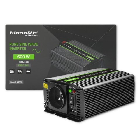 Przetwornica napięcia Monolith | 300W | 600W | 24V na 230V | Czysty Sinus Qoltec Przetwornica napięcia Monolith | 300W | 600W | 24V na 230V | Czysty Sinus Qoltec