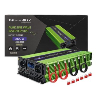 Przetwornica napięcia Monolith | ładowanie baterii | UPS | 2000W | 4000W | 12V na 230V | Czysty Sinus | LCD Qoltec