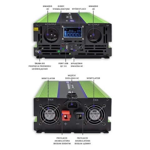 Przetwornica napięcia Monolith | ładowanie baterii | UPS | 2000W | 4000W | 12V na 230V | Czysty Sinus | LCD Qoltec Przetwornica napięcia Monolith | ładowanie baterii | UPS | 2000W | 4000W | 12V na 230V | Czysty Sinus | LCD Qoltec