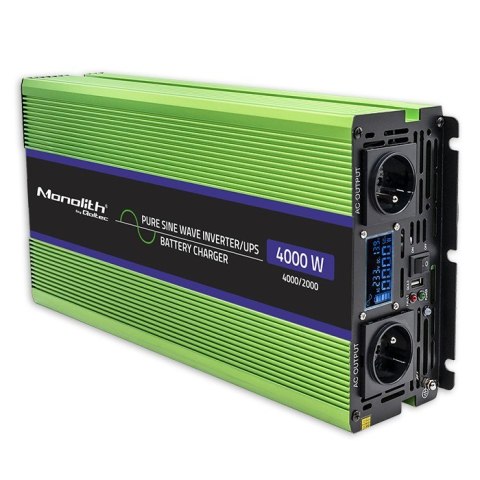 Przetwornica napięcia Monolith | ładowanie baterii | UPS | 2000W | 4000W | 12V na 230V | Czysty Sinus | LCD Qoltec Przetwornica napięcia Monolith | ładowanie baterii | UPS | 2000W | 4000W | 12V na 230V | Czysty Sinus | LCD Qoltec