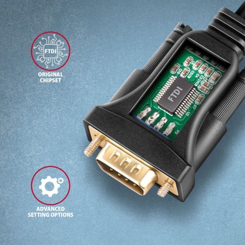 ADS-1PQN Adapter USB 2.0 > RS-232 Port szeregowy, 1,5m kabel, chip FTDI AXAGON ADS-1PQN Adapter USB 2.0 > RS-232 Port szeregowy, 1,5m kabel, chip FTDI AXAGON