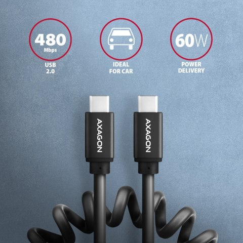 BUCM-CM20TB Kabel Twister USB-C - USB-C, 1.1m USB2.0 3A ALU, czarny AXAGON BUCM-CM20TB Kabel Twister USB-C - USB-C, 1.1m USB2.0 3A ALU, czarny AXAGON