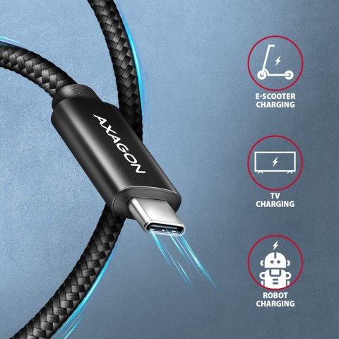 BUCM2-CM20AB Kabel USB-C - USB-C, 2.0m 5A charging, ALU, 240W PD, oplot, USB2.0, czarny AXAGON BUCM2-CM20AB Kabel USB-C - USB-C, 2.0m 5A charging, ALU, 240W PD, oplot, USB2.0, czarny AXAGON