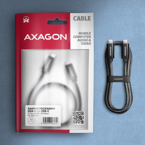BUCM2-CM20AB Kabel USB-C - USB-C, 2.0m 5A charging, ALU, 240W PD, oplot, USB2.0, czarny AXAGON BUCM2-CM20AB Kabel USB-C - USB-C, 2.0m 5A charging, ALU, 240W PD, oplot, USB2.0, czarny AXAGON