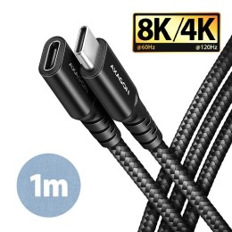 BUCM32-CF10AB Kabel przedłużacz Gen2 USB-C - USB-C, 1m, 5A, 20Gbps, PD 240W, oplot, czarny AXAGON