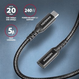 BUCM32-CF15AB Kabel przedłużacz Gen2 USB-C - USB-C 1.5m, 5A, 20Gbps, PD 240W, oplot, czarny AXAGON