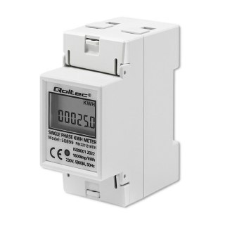 Jednofazowy elektroniczny licznik | miernik zużycia energii na szynę DIN | 230V | LCD | 2P Qoltec