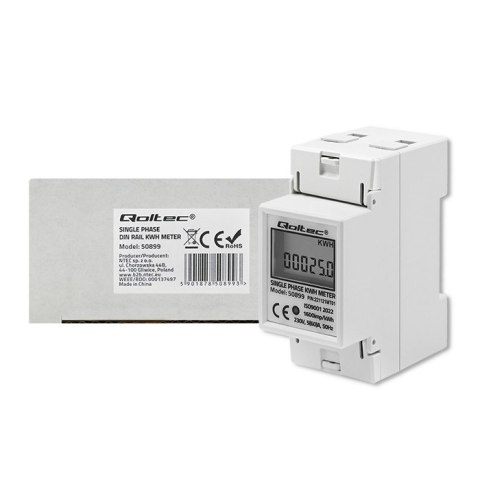 Jednofazowy elektroniczny licznik | miernik zużycia energii na szynę DIN | 230V | LCD | 2P Qoltec