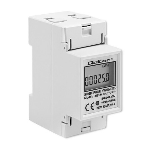 Jednofazowy elektroniczny licznik | miernik zużycia energii na szynę DIN | 230V | LCD | 2P Qoltec