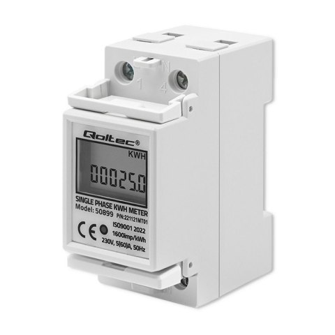 Jednofazowy elektroniczny licznik | miernik zużycia energii na szynę DIN | 230V | LCD | 2P Qoltec