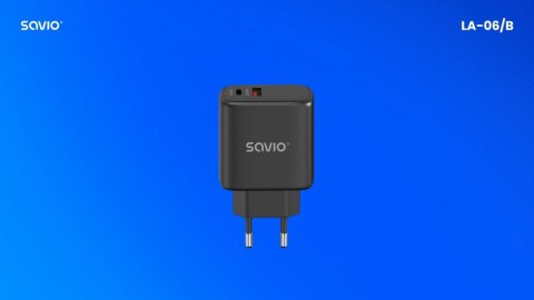 Ładowarka sieciowa 30W Quick Charge, Power Delivery 3.0, LA-06/B Savio