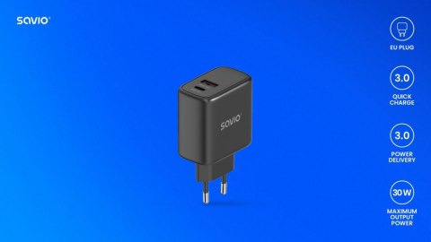 Ładowarka sieciowa 30W Quick Charge, Power Delivery 3.0, LA-06/B Savio