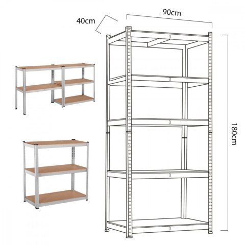 Regał magazynowy metalowy szafka 175 kg x5 ocynk rozkładany MDF GB378 GreenBlue
