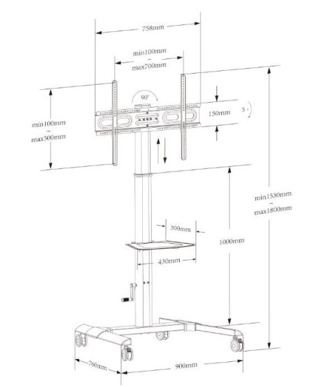 Stojak Mobilny LCD/LED 32-70cali, 40kg z półką Techly Stojak Mobilny LCD/LED 32-70cali, 40kg z półką Techly