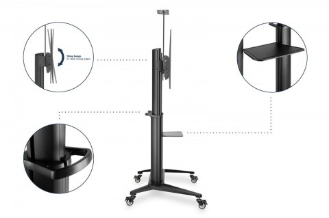 Stojak mobilny pojedynczy z półką i uchwytem na kamerę, 1xLCD max. 120" max. 140kg, VESA max. 1000x600 Digitus