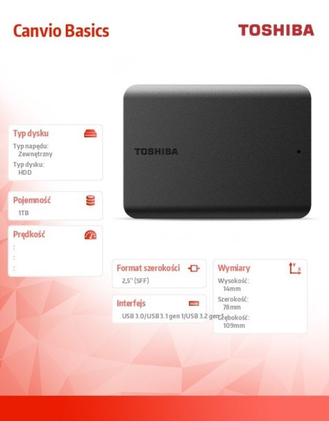 Dysk twardy Canvio Basics 2.5 1TB USB 3.0 2022 czarny Toshiba