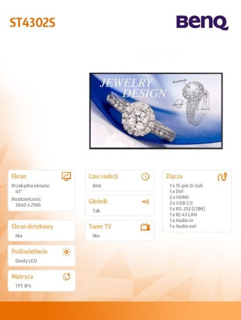 Monitor profesjonalny 43 cale ST4302S IPS 4K/1200:1/ANDROID Benq Monitor profesjonalny 43 cale ST4302S IPS 4K/1200:1/ANDROID Benq