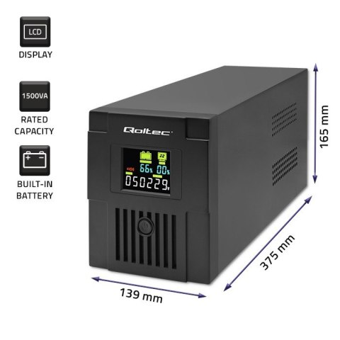 Zasilacz awaryjny UPS | Monolith | 1500VA | 900W | LCD | USB Qoltec Zasilacz awaryjny UPS | Monolith | 1500VA | 900W | LCD | USB Qoltec