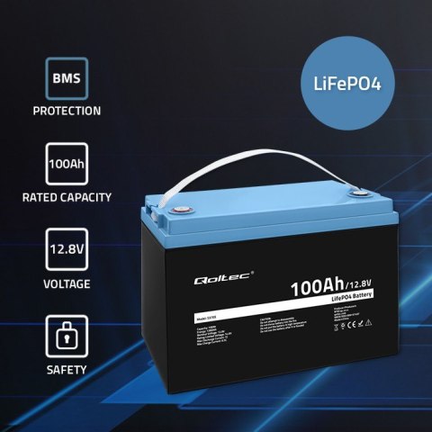 Akumulator LiFePO4 Litowo-Żelazowo-Fosforanowy | 12.8V " 100Ah | 1280Wh | BMS Qoltec Akumulator LiFePO4 Litowo-Żelazowo-Fosforanowy | 12.8V " 100Ah | 1280Wh | BMS Qoltec