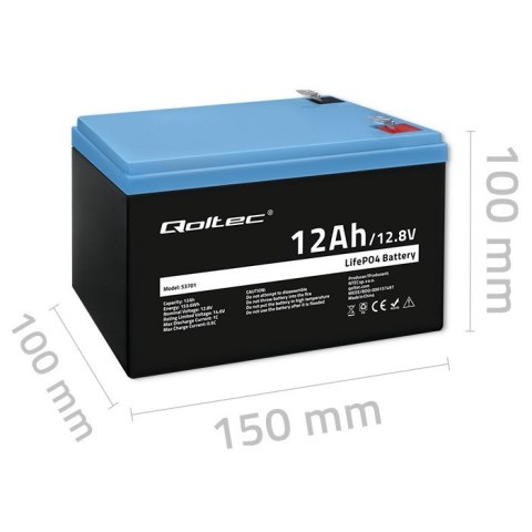 Akumulator LiFePO4 Litowo-Żelazowo-Fosforanowy | 12.8V | 12Ah | 153.6Wh | BMS Qoltec Akumulator LiFePO4 Litowo-Żelazowo-Fosforanowy | 12.8V | 12Ah | 153.6Wh | BMS Qoltec