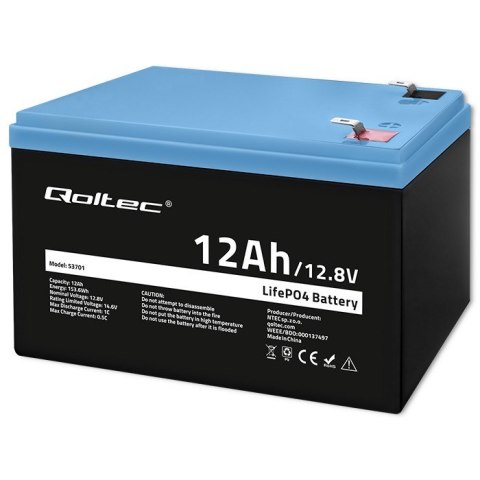 Akumulator LiFePO4 Litowo-Żelazowo-Fosforanowy | 12.8V | 12Ah | 153.6Wh | BMS Qoltec Akumulator LiFePO4 Litowo-Żelazowo-Fosforanowy | 12.8V | 12Ah | 153.6Wh | BMS Qoltec