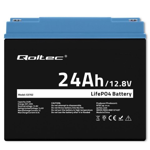 Akumulator LiFePO4 Litowo-Żelazowo-Fosforanowy | 12.8V | 24Ah | 307.2Wh | BMS Qoltec