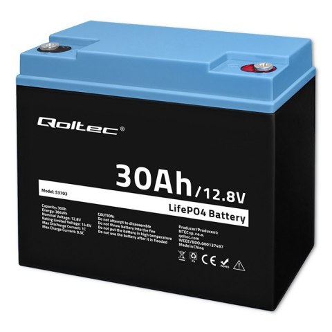 Akumulator LiFePO4 Litowo-Żelazowo-Fosforanowy | 12.8V | 30Ah | 384Wh | BMS Qoltec