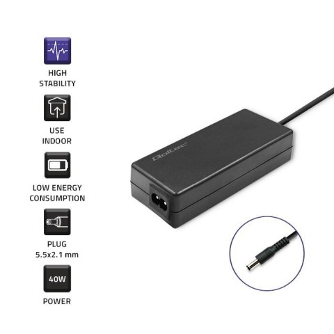 Zasilacz 40W | 12V | 3.33A | 5.5*2.1 | + kabel zasilający Qoltec