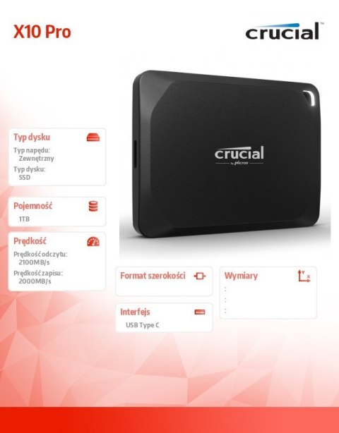 Dysk SSD X10 Pro 1TB USB-C 3.2 Gen2 2x2 Crucial Dysk SSD X10 Pro 1TB USB-C 3.2 Gen2 2x2 Crucial