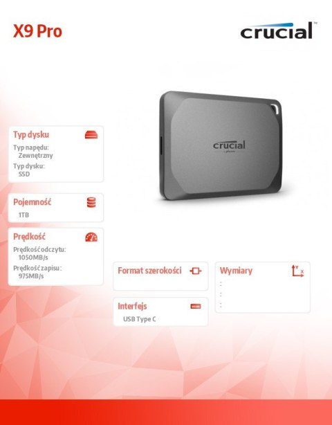 Dysk SSD X9 Pro 1TB USB-C 3.2 Gen2 Crucial Dysk SSD X9 Pro 1TB USB-C 3.2 Gen2 Crucial