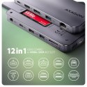 HMC-12GM2 Wieloportowy hub USB 12in1 + M.2 NVMe/SATA pozycja, 10Gbps, 3x USB-A, USB-C, HDMI 4K/60Hz, DP 4K/60Hz, GLAN, SD/microS AXAGON