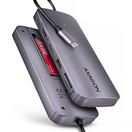 HMC-6GM2 Wieloportovy hub USB 6in1, 10Gbps, USB-A, USB-C, HDMI 4K/60Hz, M.2 NVMe/SATA, SD/microSD, PD 100W, 20cm USB-C kabel AXAGON