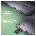 HMC-6GM2 Wieloportovy hub USB 6in1, 10Gbps, USB-A, USB-C, HDMI 4K/60Hz, M.2 NVMe/SATA, SD/microSD, PD 100W, 20cm USB-C kabel AXAGON