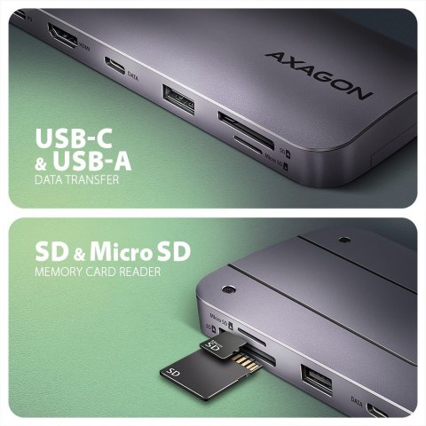 HMC-6GM2 Wieloportovy hub USB 6in1, 10Gbps, USB-A, USB-C, HDMI 4K/60Hz, M.2 NVMe/SATA, SD/microSD, PD 100W, 20cm USB-C kabel AXAGON HMC-6GM2 Wieloportovy hub USB 6in1, 10Gbps, USB-A, USB-C, HDMI 4K/60Hz, M.2 NVMe/SATA, SD/microSD, PD 100W, 20cm USB-C kabel AXAGON