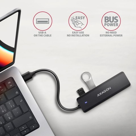 HUE-C1A 4-portowy hub USB 5Gbps Travel, USB-C power IN, kabel Type-A 19cm, USB-C dodatkowe zasilanie AXAGON HUE-C1A 4-portowy hub USB 5Gbps Travel, USB-C power IN, kabel Type-A 19cm, USB-C dodatkowe zasilanie AXAGON