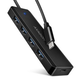 HUE-C1C 4-portowy hub USB 5Gbps Travel, USB-C power IN, kabel Type-C 19cm, USB-C dodatkowe zasilanie AXAGON
